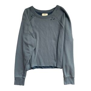 Aerie Blue Pull Over Distressed Long Sleeve Top